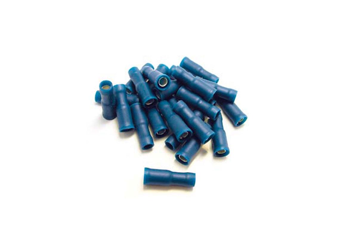 100 TERMINALI BLU TONDI PRE-ISOLATI CON DIAMETRO DELLA GUAINA IN PVC 4 MM - SEZIONE CAVO: 0,5-1,5 mm²